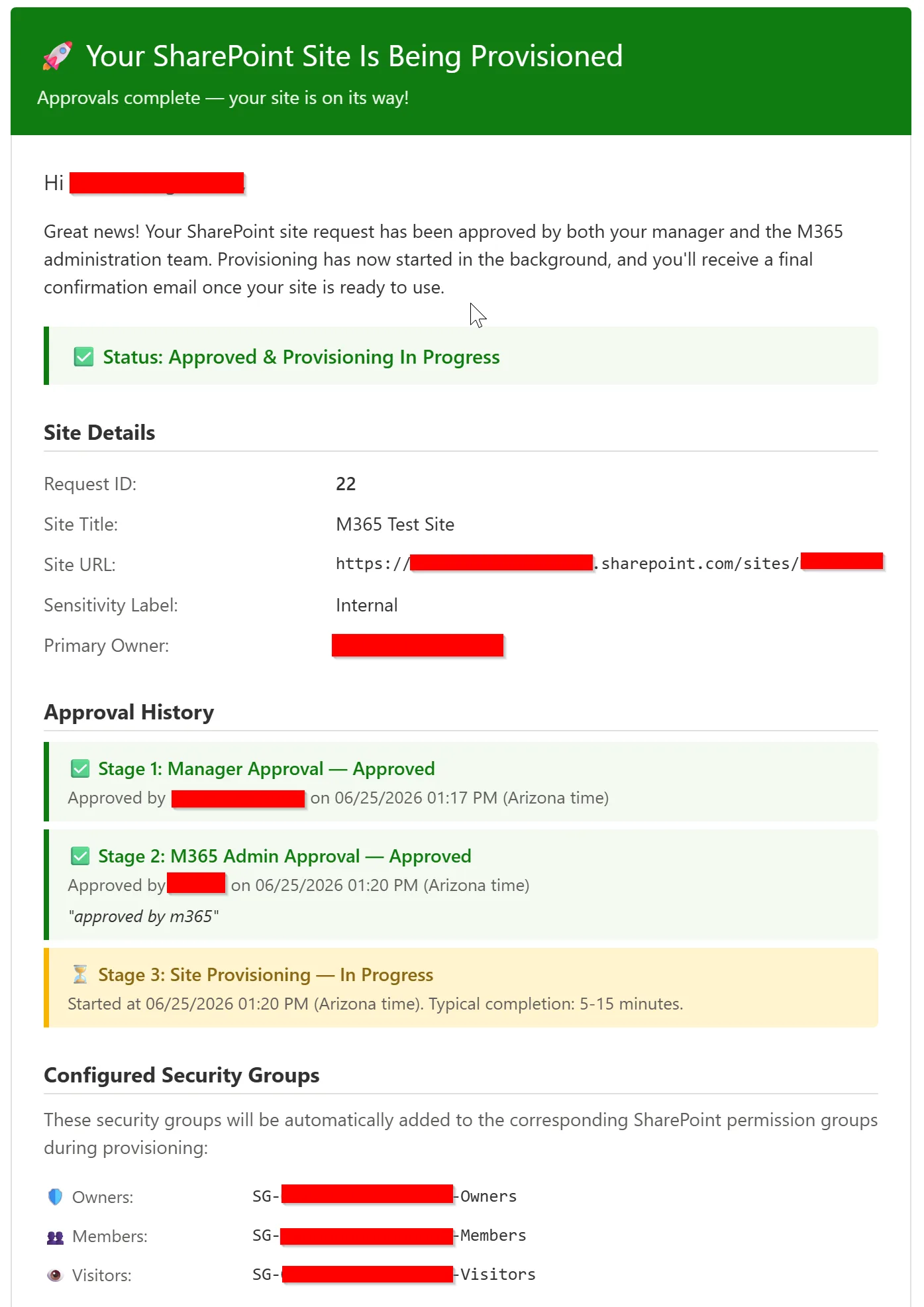 SharePoint Sites Auto Provision3